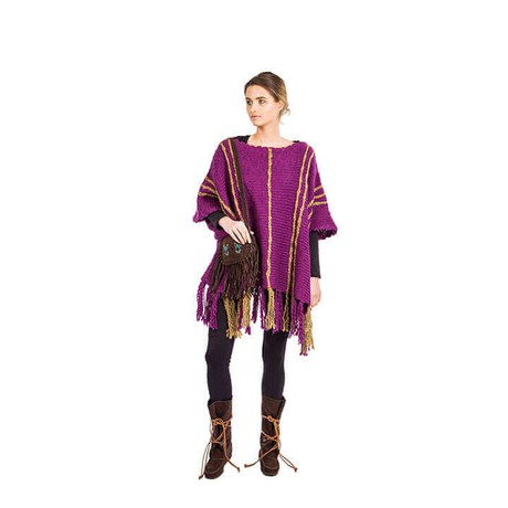 Poncho Plum Purple Ochre - Eco Wool - Fashionable and Warm from Quetzal Artisan