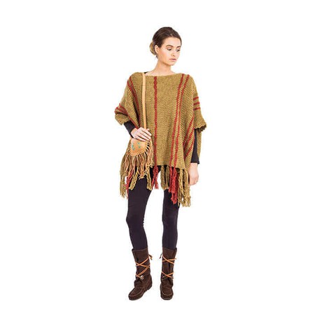 Poncho Ochre Coral - Handwoven - Eco Wool - Beautiful and Stylish from Quetzal Artisan