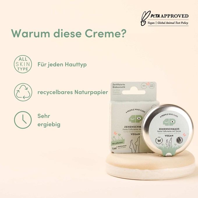 Vegane und feste Fußcreme als Nachfüller - Zehenschmaus - ökologisch mit Tannen-Duft from 4peoplewhocare