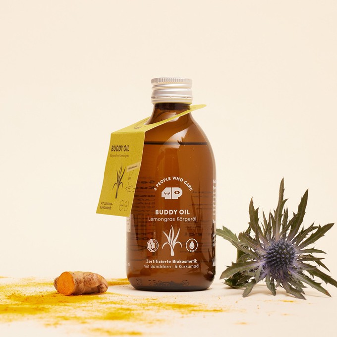 Körperöl mit Sanddorn und Lemongras Duft, vegan und bio - 250ml from 4peoplewhocare