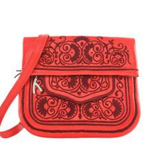 Embroidered Leather Berber Bag in Red via Abury