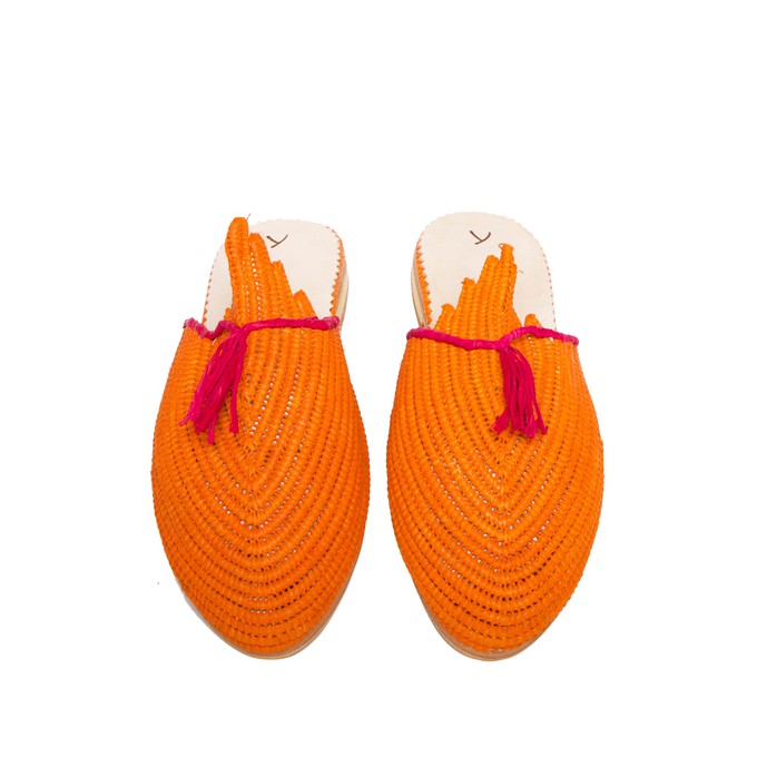 Raffia Slippers with Tassle in Orange, Pink from Abury