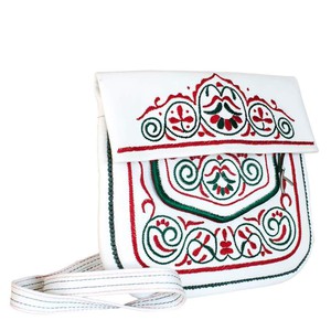 Embroidered Leather Berber Bag in White, Red, Green from Abury