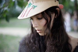 Leather Cap in Beige with Palm Tree Embroidery from Abury