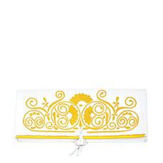 Embroidered Leather Clutch Bag in White, Yellow from Abury