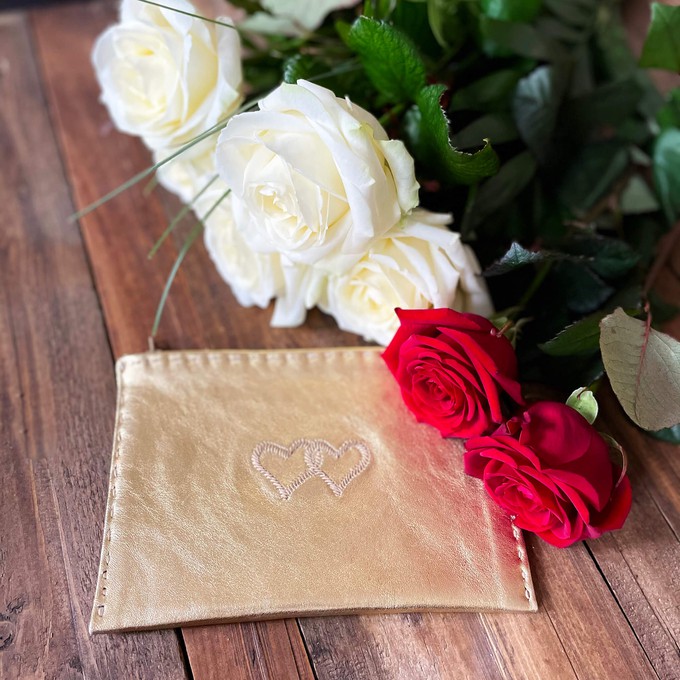 Embroidered Leather Pouch *Love Edition* in Gold from Abury