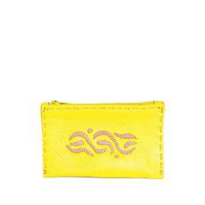 Embroidered Leather Coin Wallet in Yellow, Rosé via Abury
