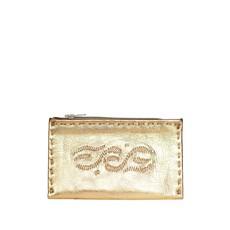 Embroidered Leather Coin Wallet in Gold from Abury