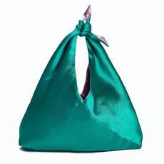 Upcycled Cocktail Bag in Emerald Green with Light Pink Lining via Abury