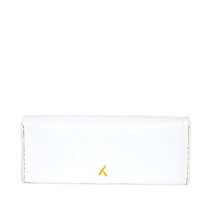 Embroidered Leather Clutch Bag in White, Yellow from Abury