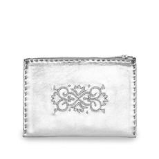 Embroidered Leather Pouch in Silver from Abury