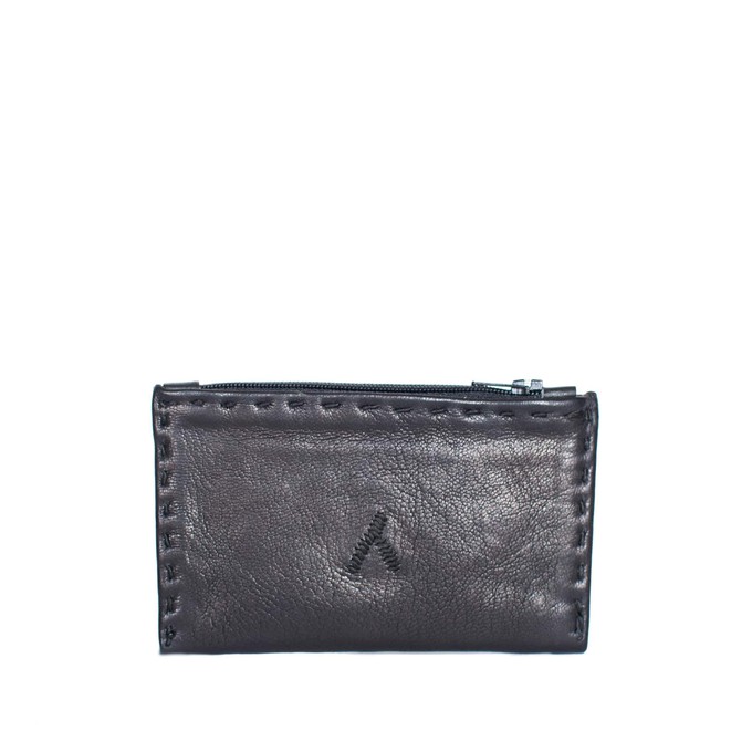 Embroidered Leather Coin Wallet in Black from Abury