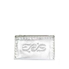 Embroidered Leather Coin Wallet in Silver from Abury