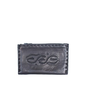 Embroidered Leather Coin Wallet in Black from Abury