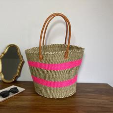 Raffia Weekender Tote Bag in Pink via Abury