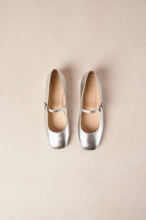 Por Do Sol Shimmer Silver Leather Ballet Flats from Alohas