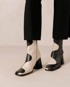 Blair - Black and White Leather Boots from Alohas