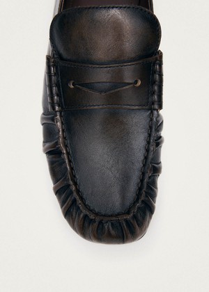 Aven Vintage Effect Brown Leather Loafers from Alohas