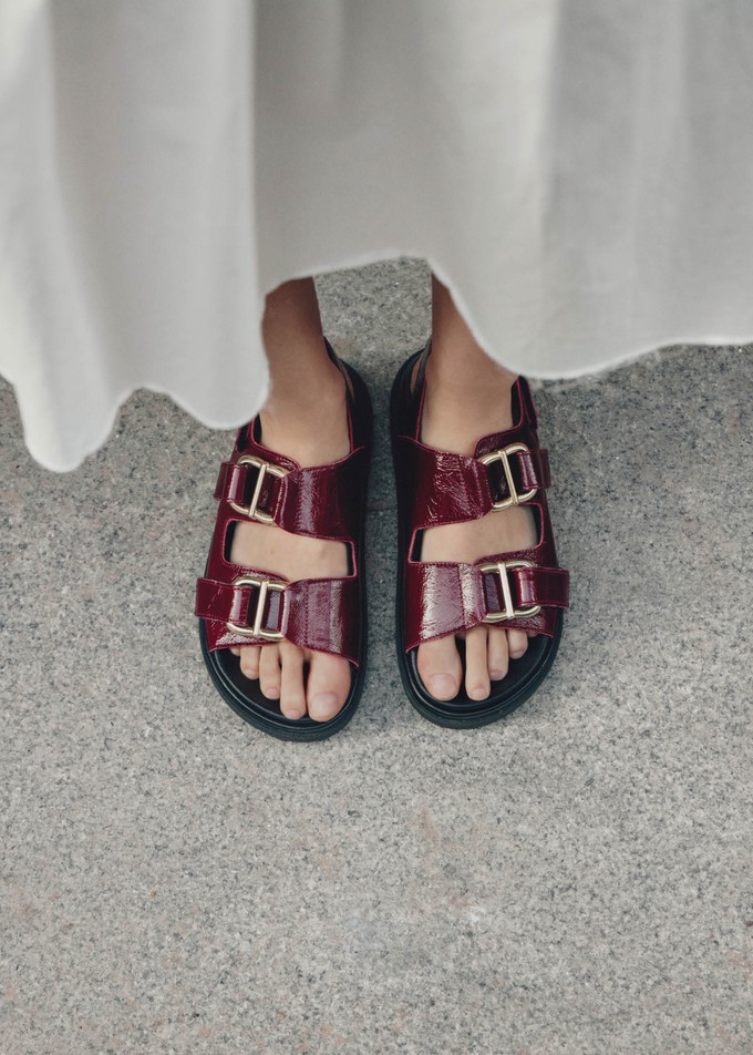 Harper Burgundy Patent Leather Sandals from Alohas