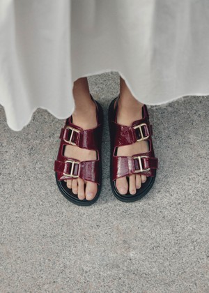 Harper Burgundy Patent Leather Sandals from Alohas