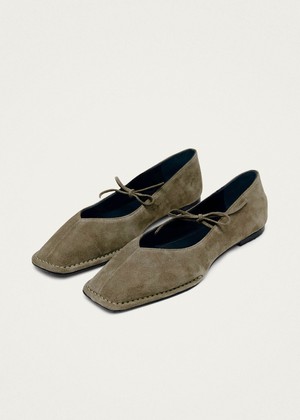 Sway Suede Khaki Leather Ballet Flats from Alohas