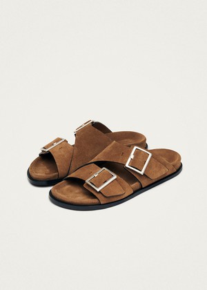 Alba Suede Tan Leather Sandals from Alohas
