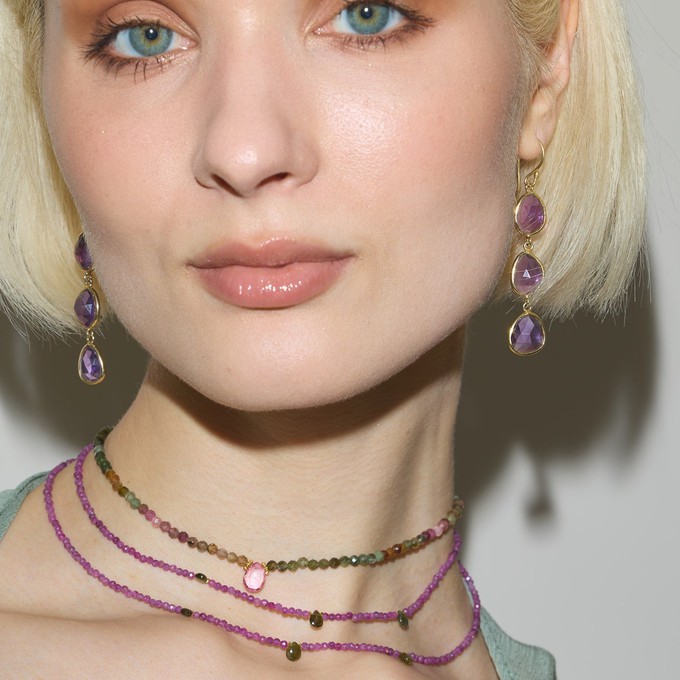 Sophia Triple Amethyst Dangle Earrings from Amadeus
