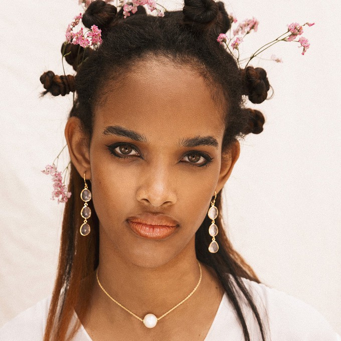 Sophia Tripple Pink Quartz Dangle Earrings from Amadeus