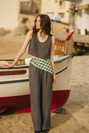 Pippa sleeveless linen crop top in Charcoal from AmourLinen