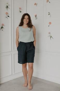 Matilda long linen shorts in Charcoal via AmourLinen