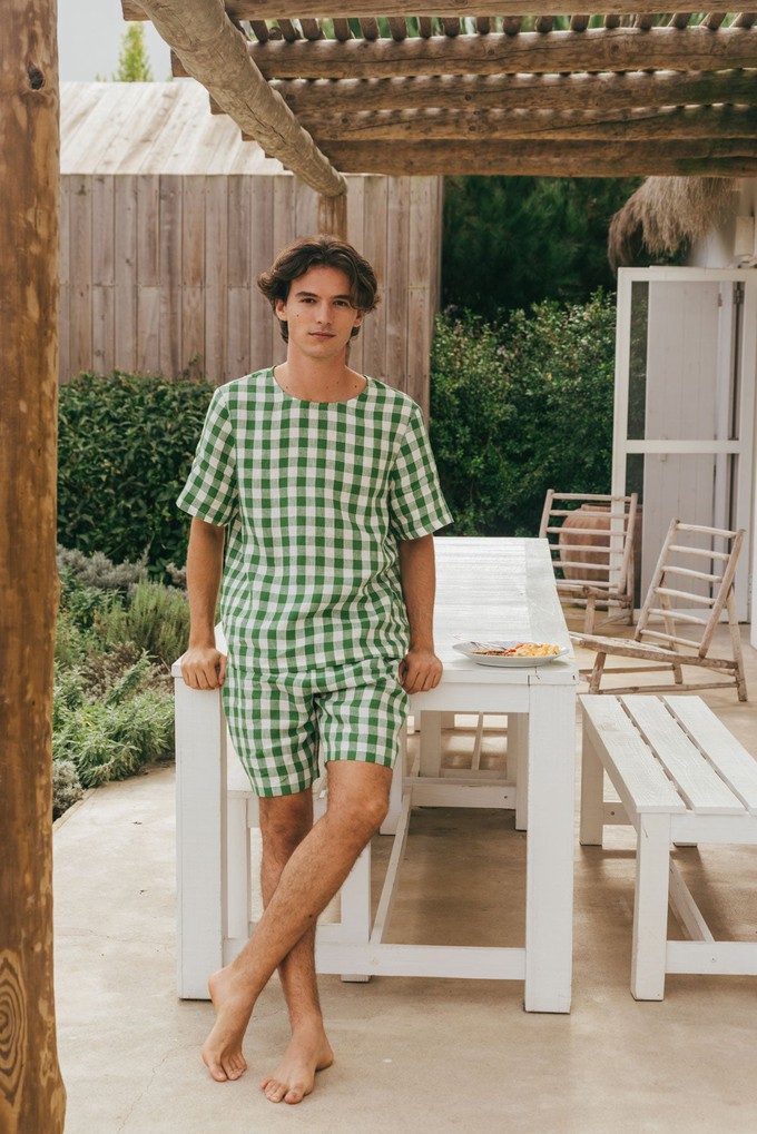 Billy linen pajama set in Green Gingham from AmourLinen