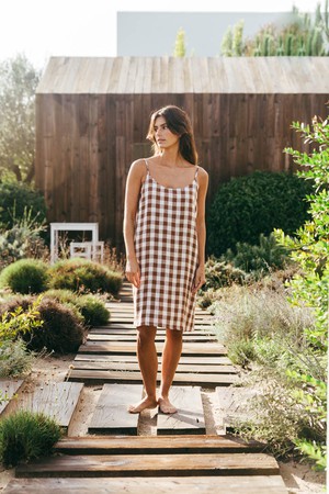 Dreamy linen night gown in Mocha Gingham from AmourLinen