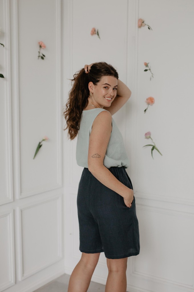 Matilda long linen shorts in Charcoal from AmourLinen