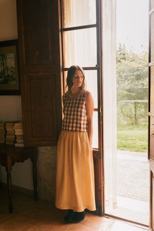 Mona maxi linen skirt in Mustard from AmourLinen