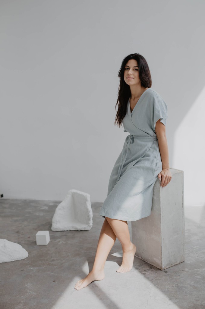 Olivia linen wrap dress in Sage Green from AmourLinen