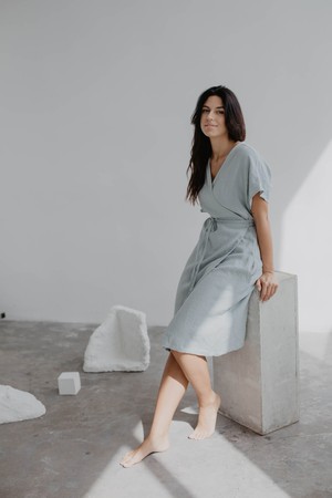 Olivia linen wrap dress in Sage Green from AmourLinen