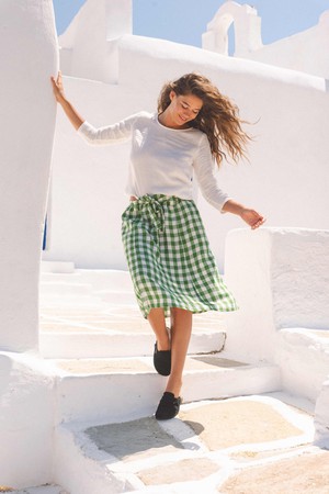Bergen mid length linen skirt in Green Gingham from AmourLinen Bergen mid length linen skirt in Green Gingham from AmourLinen