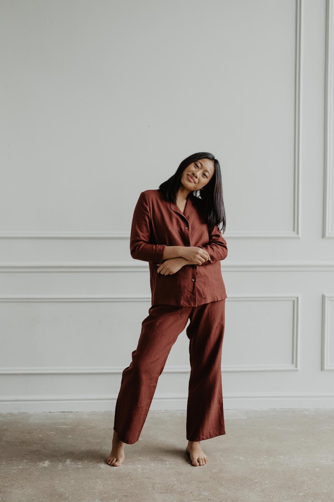 Nightly long sleeve pajama set in Terracotta from AmourLinen