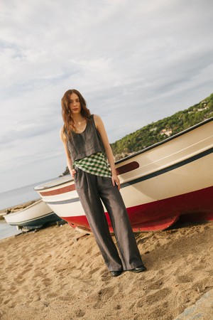 Pippa sleeveless linen crop top in Charcoal from AmourLinen