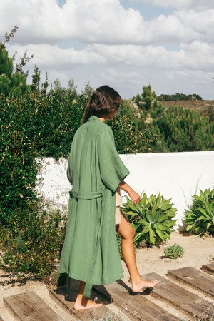 Midnight linen bathrobe in Matcha Green from AmourLinen
