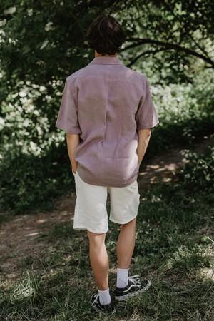 Magnus oversized short sleeve linen shirt in Dusty Lavender from AmourLinen