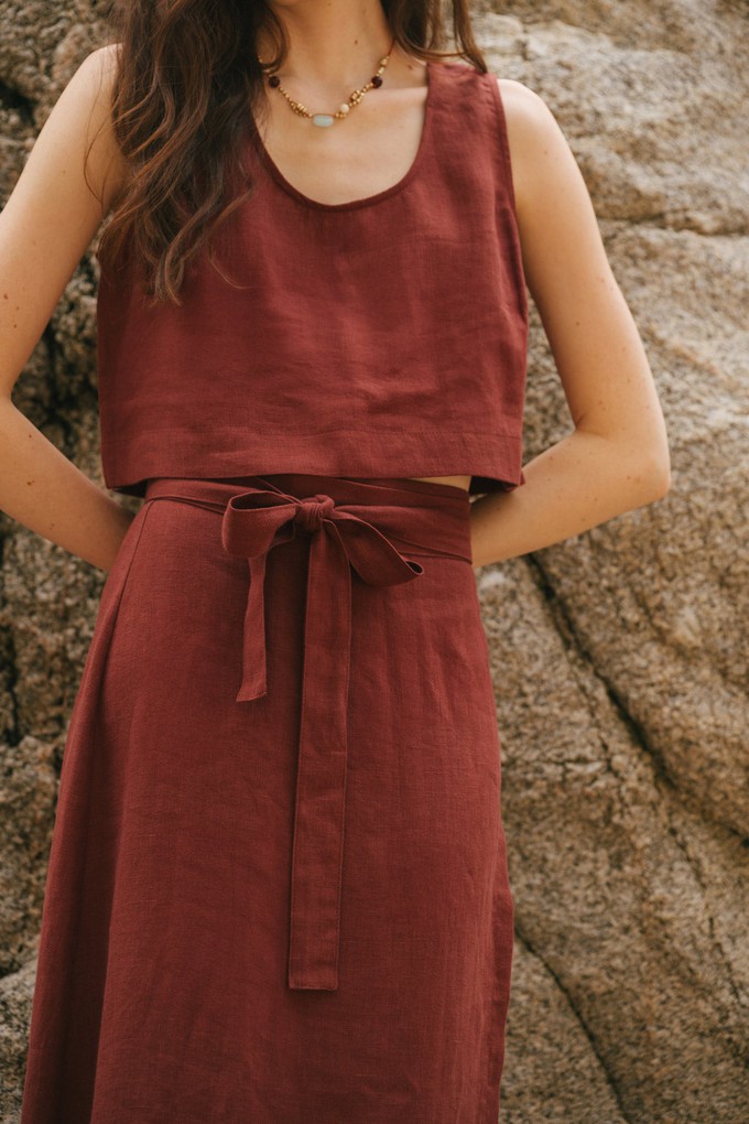 Pippa sleeveless linen crop top in Terracotta from AmourLinen