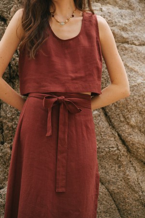 Pippa sleeveless linen crop top in Terracotta from AmourLinen