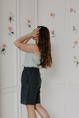 Matilda long linen shorts in Charcoal from AmourLinen