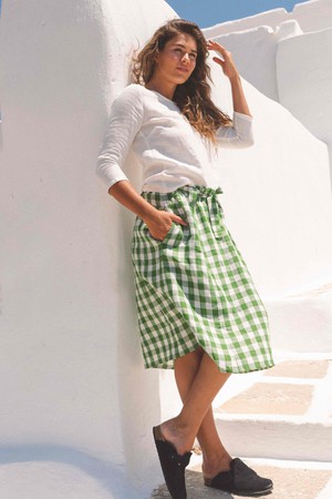 Bergen mid length linen skirt in Green Gingham from AmourLinen Bergen mid length linen skirt in Green Gingham from AmourLinen