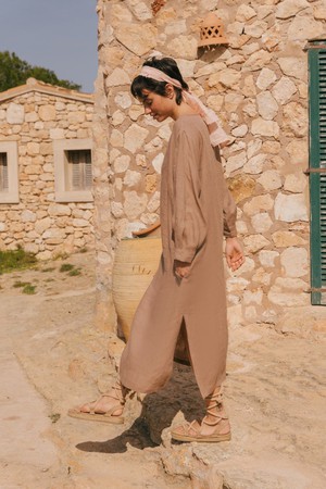 Amalia long-length linen dress in Cream M | sale from AmourLinen