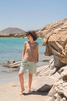 Matilda long linen shorts in Sage Green via AmourLinen