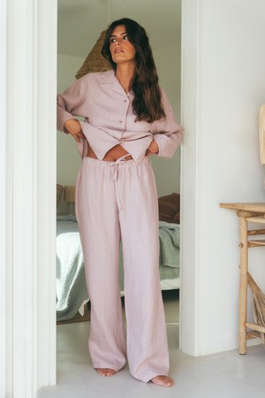Snooze long sleeve linen pajama set in Dusty Rose from AmourLinen