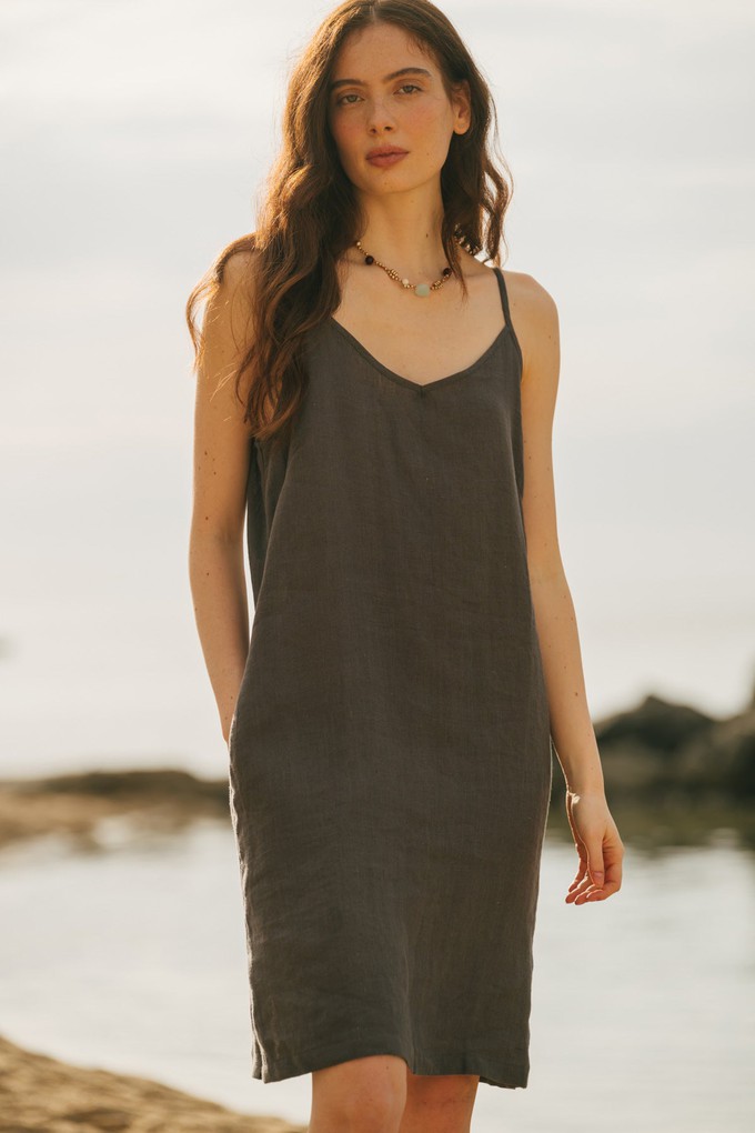 Zoe linen slip dress in Charcoal from AmourLinen
