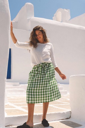 Bergen mid length linen skirt in Green Gingham from AmourLinen Bergen mid length linen skirt in Green Gingham from AmourLinen